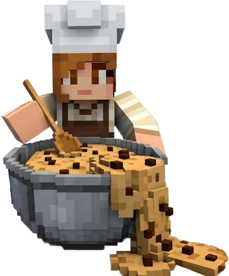 Le pâtissier de MineCake et son saladier de pâte à cookie